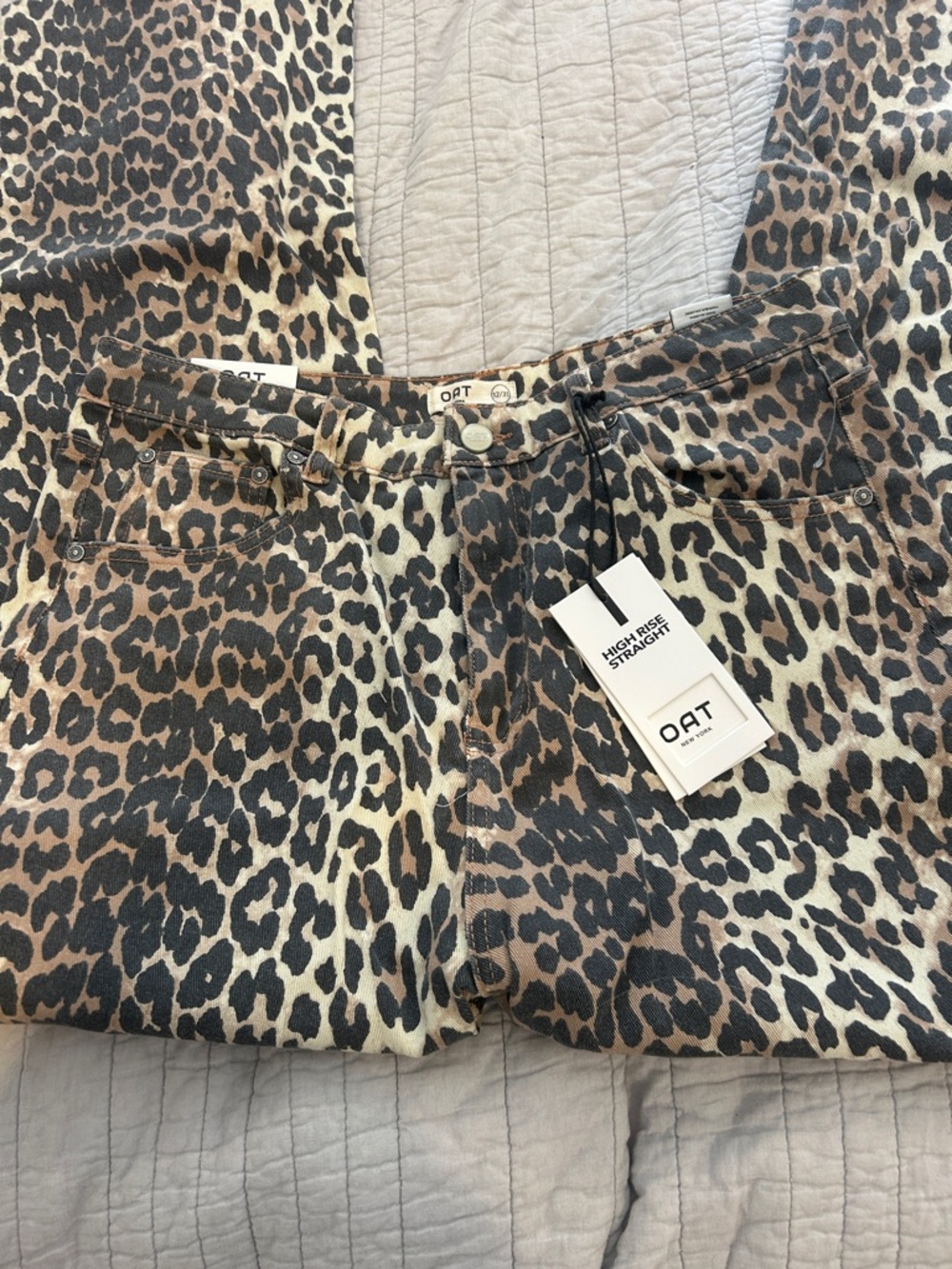 OAT Leopard Print Straight Jeans - Brown/Black size 12 length 28 - Picture 2 of 5